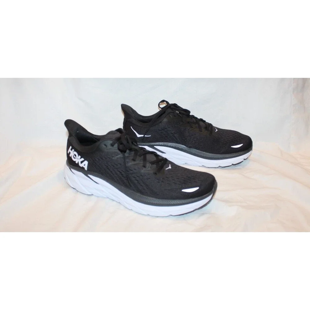 NIB HOKA ONE MEN'S‎ CLIFTON 8 RUNNING ATHLETIC SNEAKERS BWHT BLACK WHITE 12